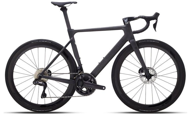 Black Polygon Helios A8X road bike with Shimano Ultegra Di2 groupset and disc brakes.